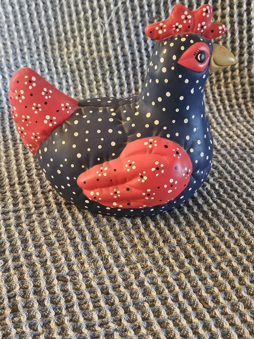 Polka Dot Ceramic Bird Accent - Navy and Red